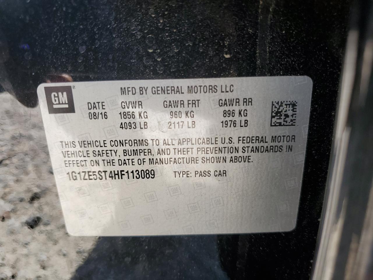 2017 Chevrolet Malibu Lt VIN: 1G1ZE5ST4HF113089 Lot: 85301655