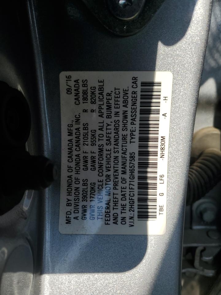 2016 Honda Civic Exl VIN: 2HGFC1F71GH657585 Lot: 85388515