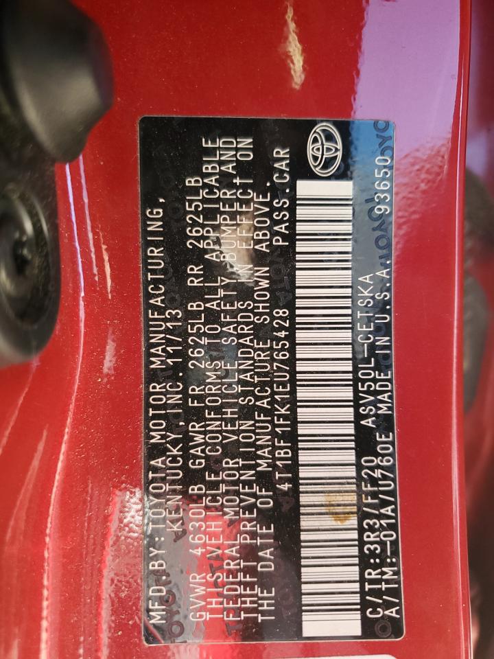 2014 Toyota Camry L VIN: 4T1BF1FK1EU765428 Lot: 85534935