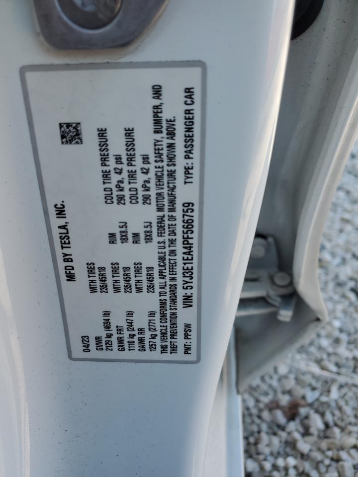 2023 Tesla Model 3 VIN: 5YJ3E1EA4PF566759 Lot: 89736465