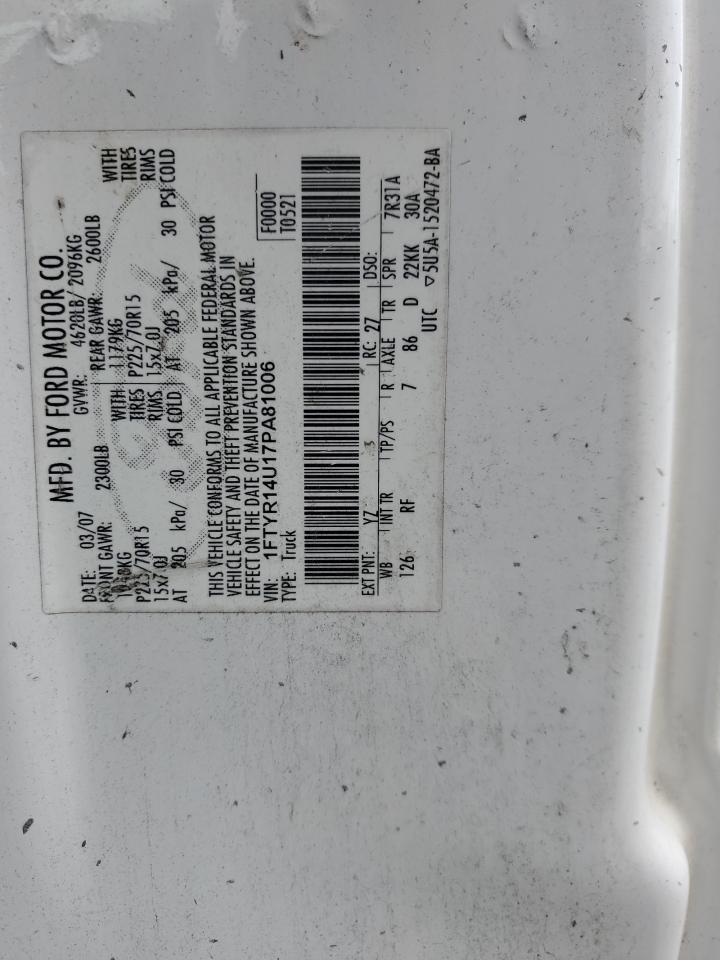 2007 Ford Ranger Super Cab VIN: 1FTYR14U17PA81006 Lot: 86289365