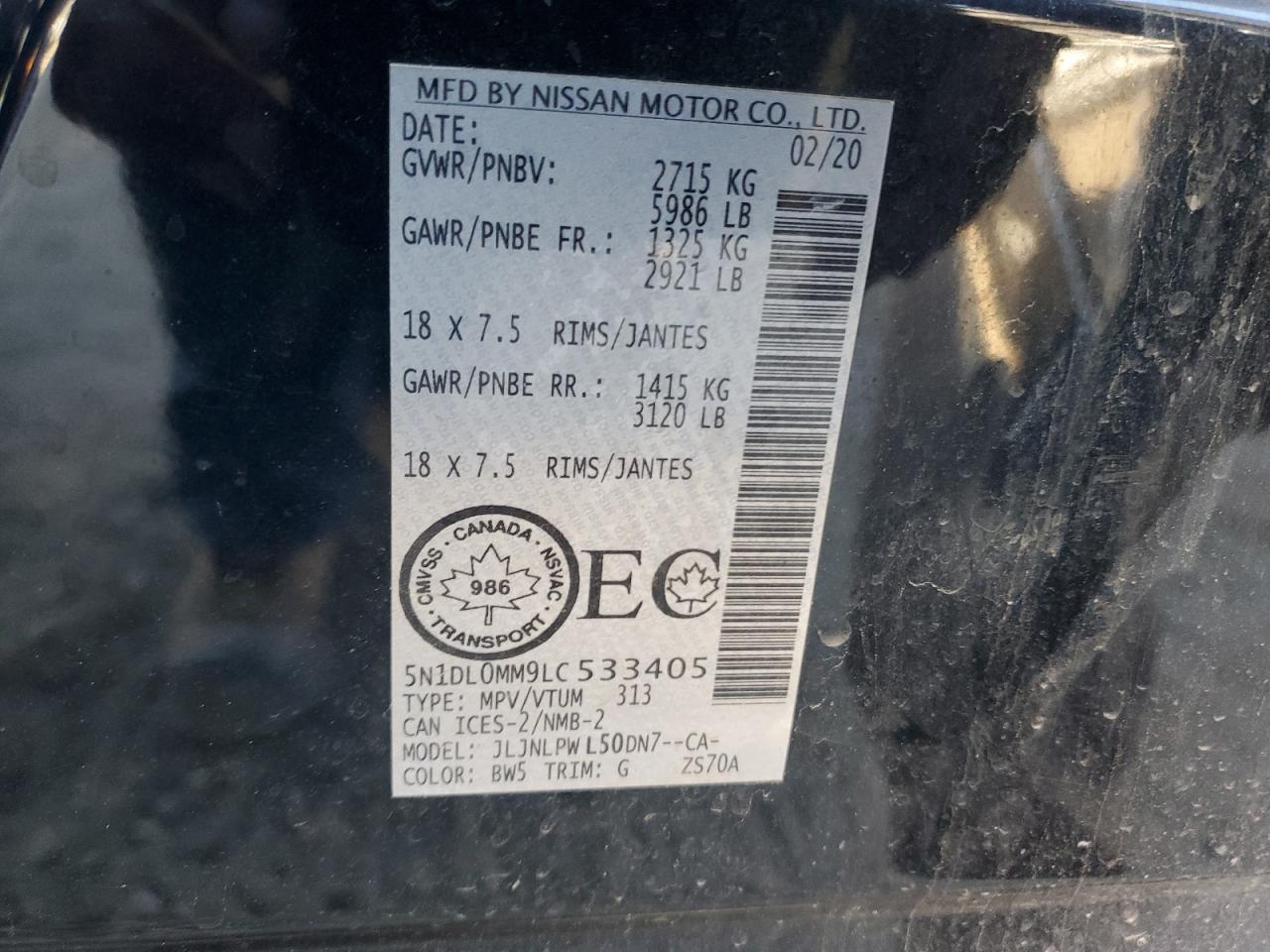 2020 Infiniti Qx60 Luxe VIN: 5N1DL0MM9LC533405 Lot: 86285935