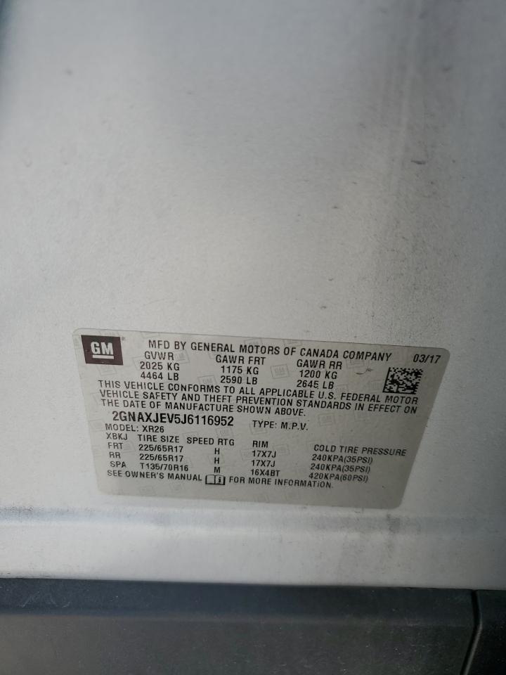 2018 Chevrolet Equinox Lt VIN: 2GNAXJEV5J6116952 Lot: 82301905