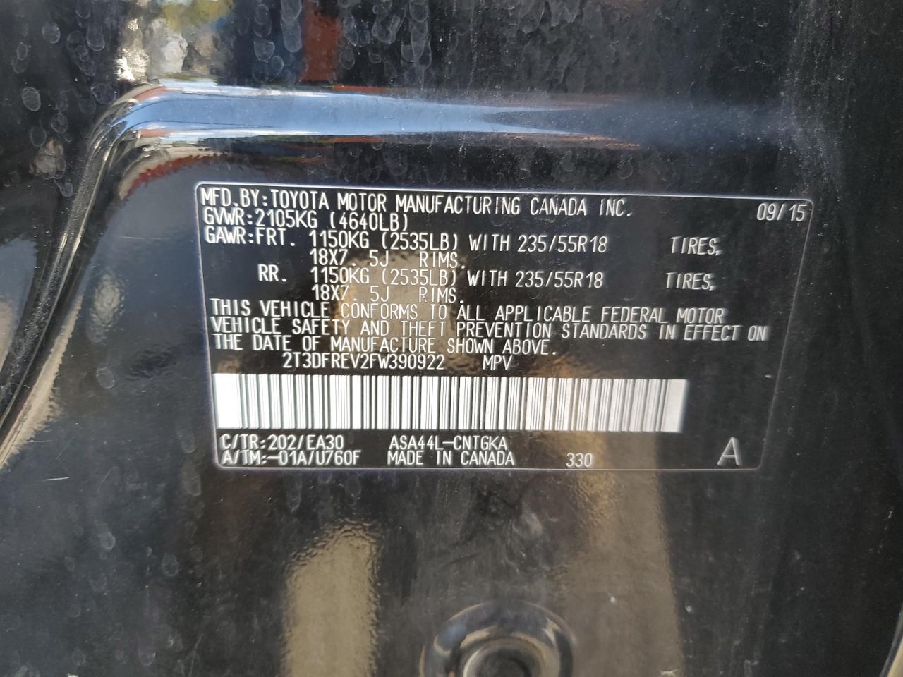 2015 Toyota Rav4 Limited VIN: 2T3DFREV2FW390922 Lot: 86299175