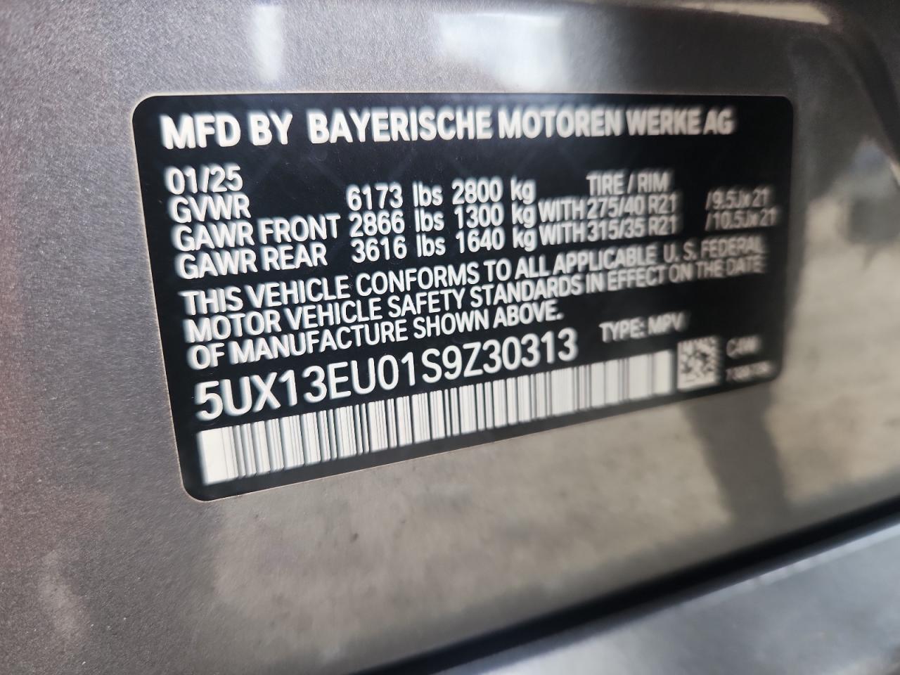 2025 BMW X5 Sdrive 40I VIN: 5UX13EU01S9Z30313 Lot: 82315265