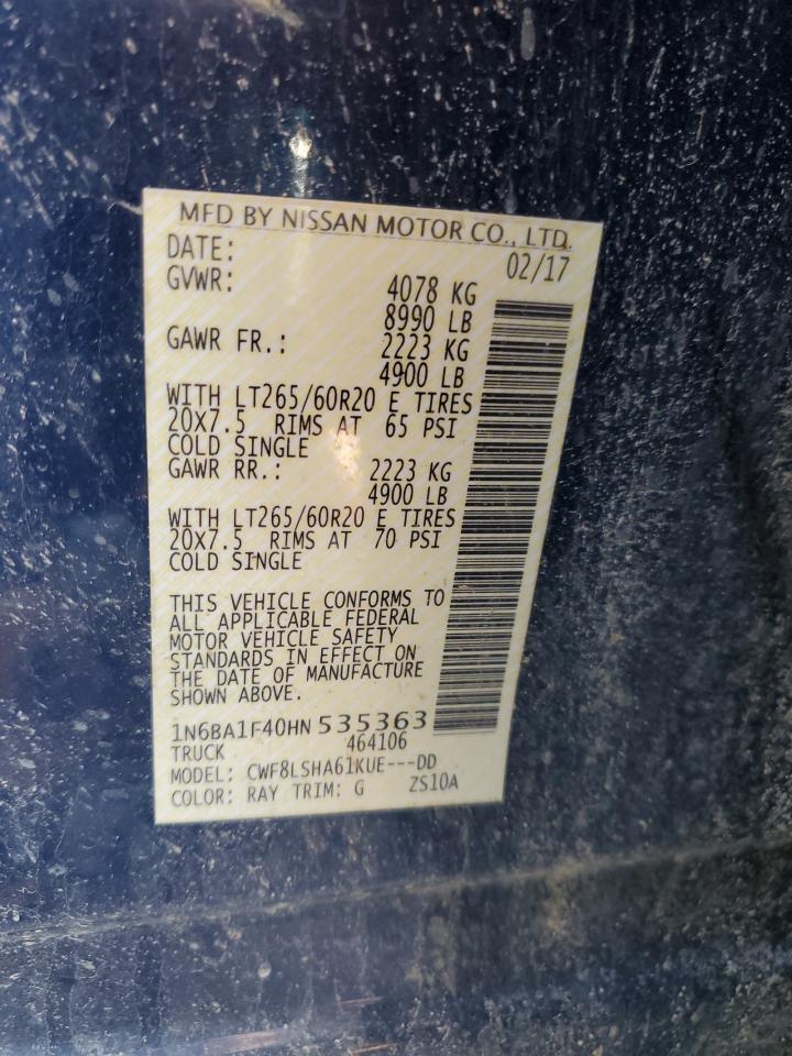 2017 Nissan Titan Xd Sl VIN: 1N6BA1F40HN535363 Lot: 85326995