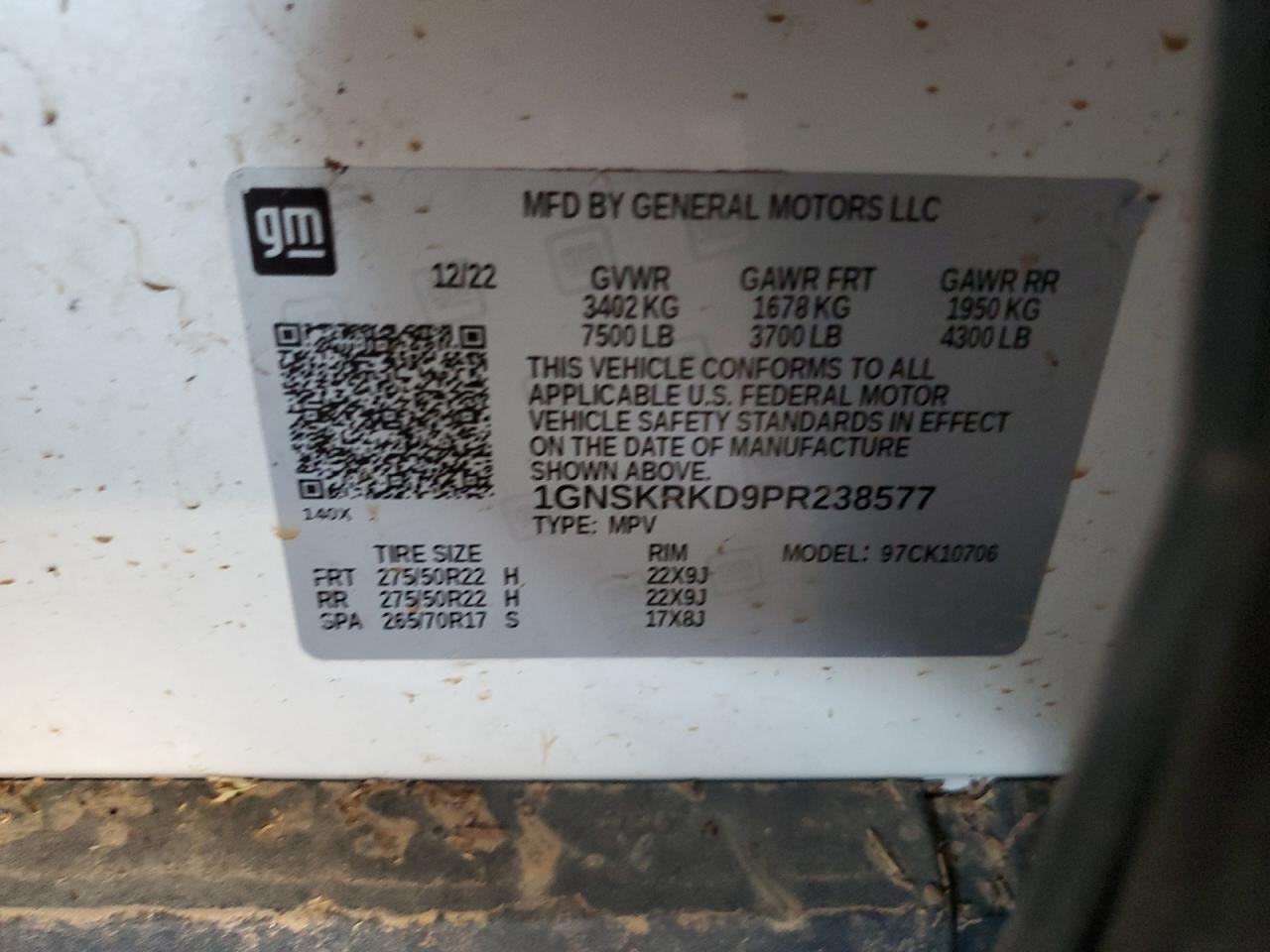 2023 Chevrolet Tahoe K1500 Rst VIN: 1GNSKRKD9PR238577 Lot: 81929765