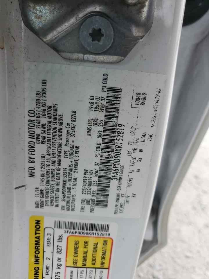 2019 Ford Fusion Titanium VIN: 3FA6P0D90KR152819 Lot: 86274805