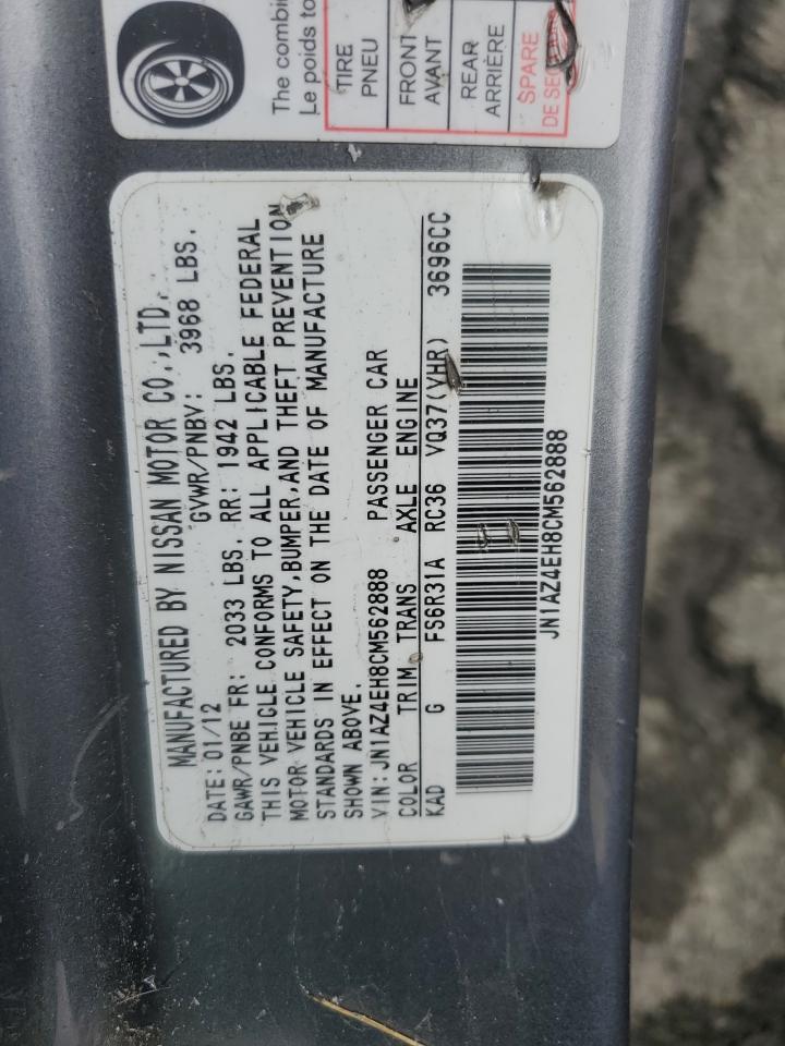 2012 Nissan 370Z Base VIN: JN1AZ4EH8CM562888 Lot: 82537055