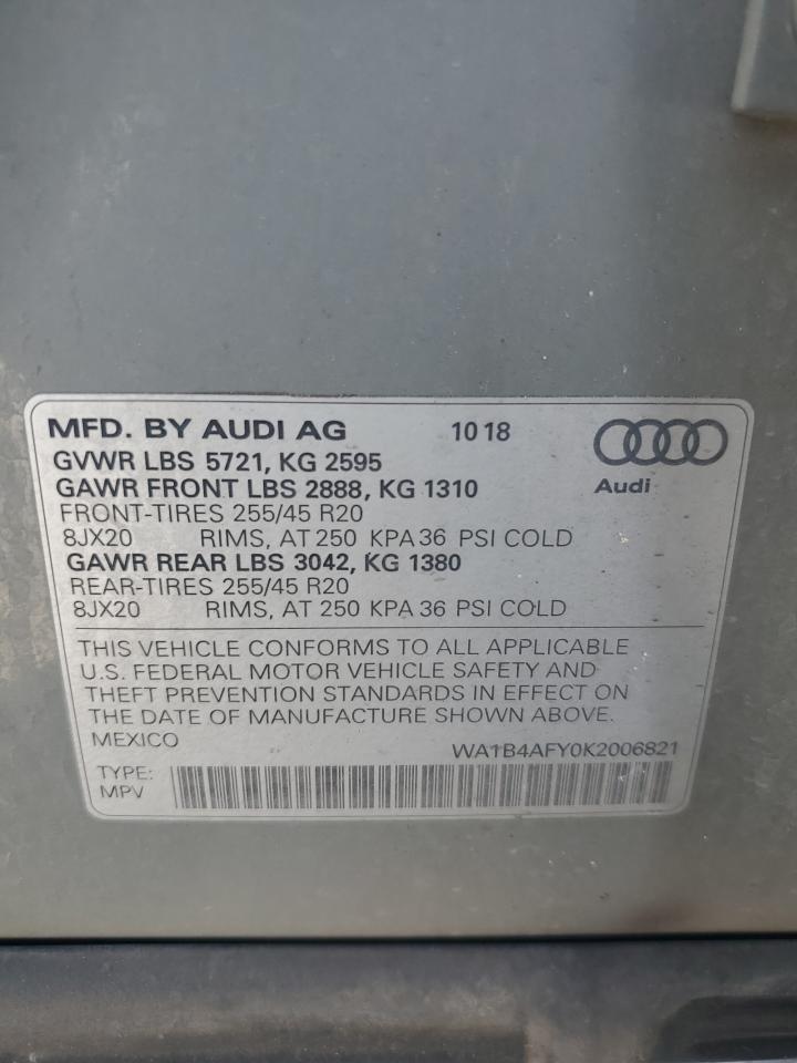 2019 Audi Sq5 Premium Plus VIN: WA1B4AFY0K2006821 Lot: 81785375