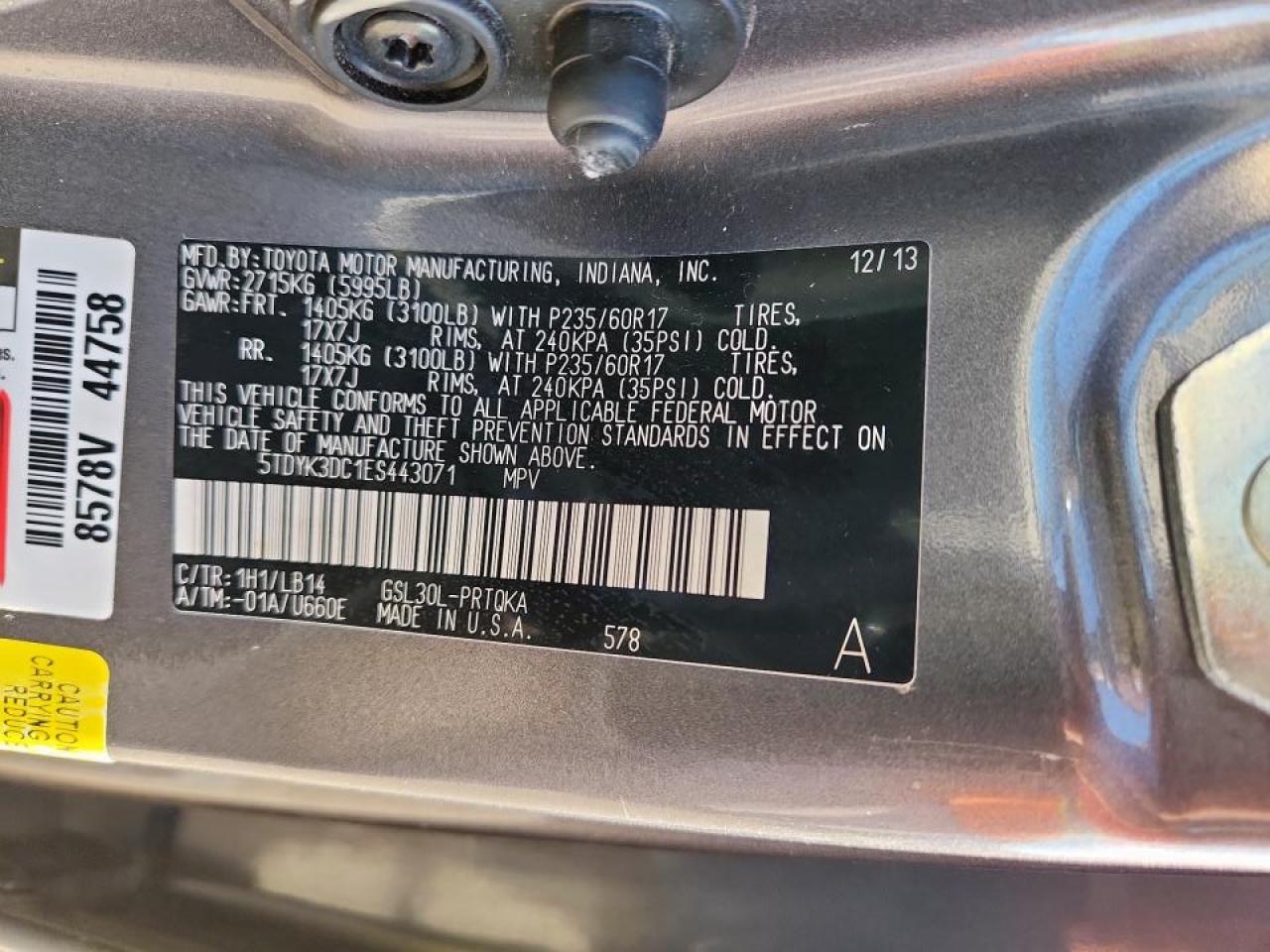 2014 Toyota Sienna Xle VIN: 5TDYK3DC1ES443071 Lot: 86287605