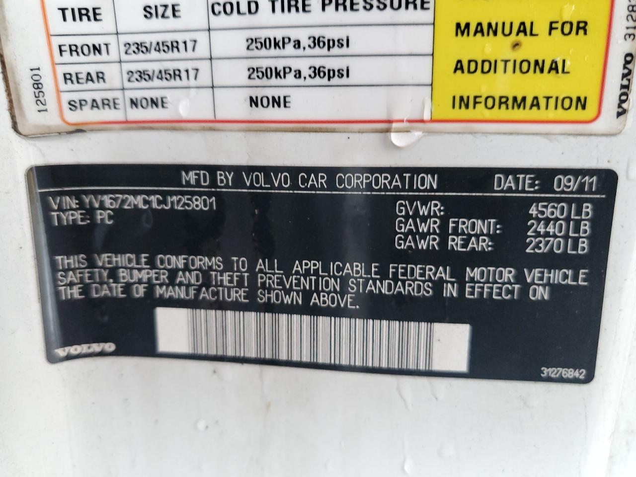 2012 Volvo C70 T5 VIN: YV1672MC1CJ125801 Lot: 85262095