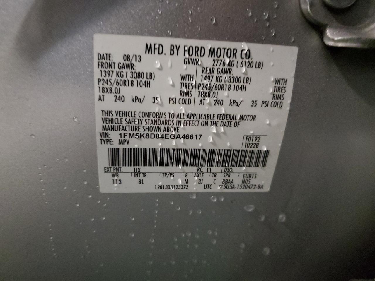 2014 Ford Explorer Xlt VIN: 1FM5K8D84EGA46617 Lot: 82309615