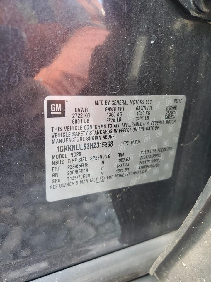 2017 GMC Acadia Slt-1 VIN: 1GKKNULS3HZ315398 Lot: 90001905