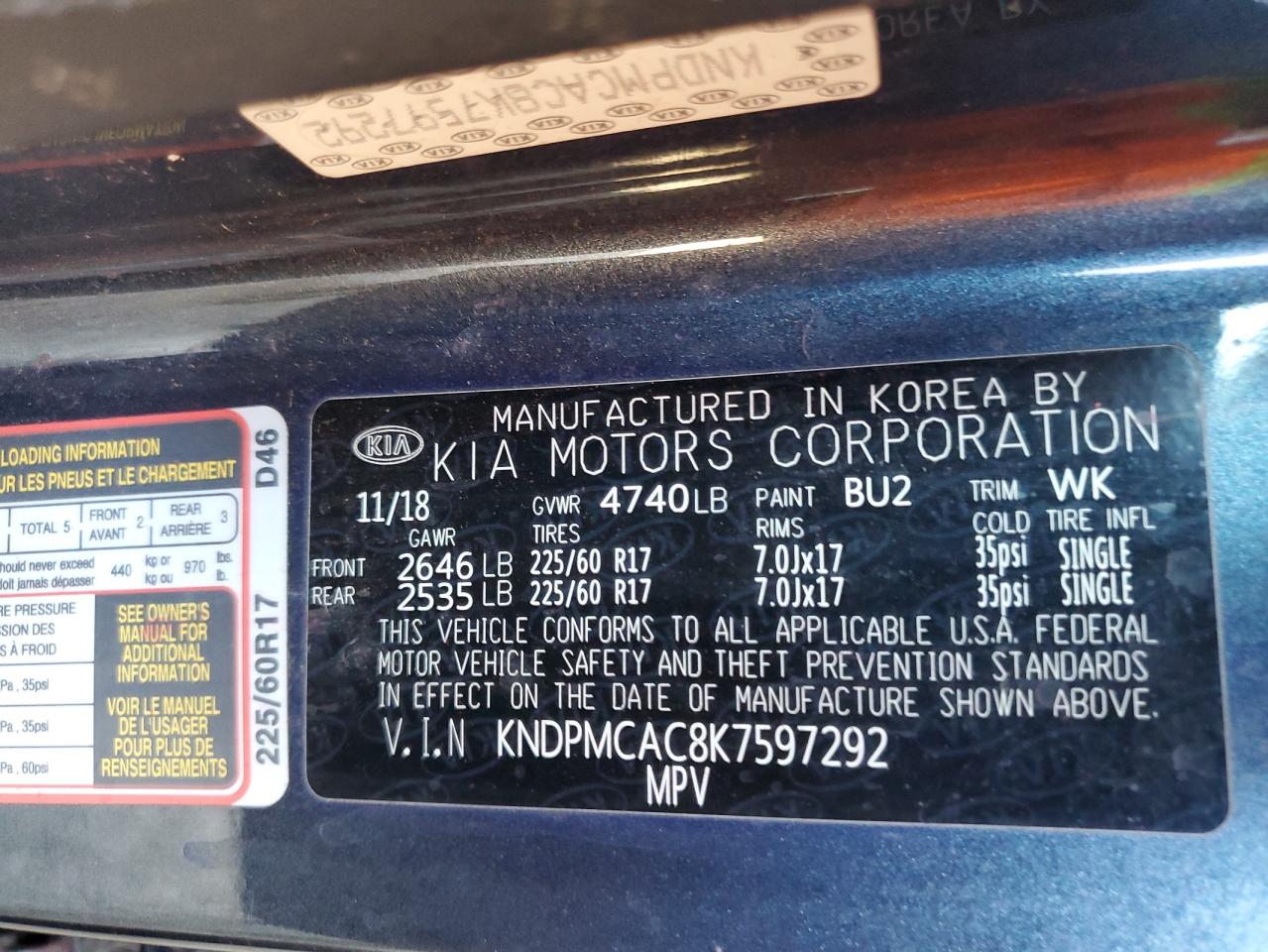 2019 Kia Sportage Lx VIN: KNDPMCAC8K7597292 Lot: 84829665