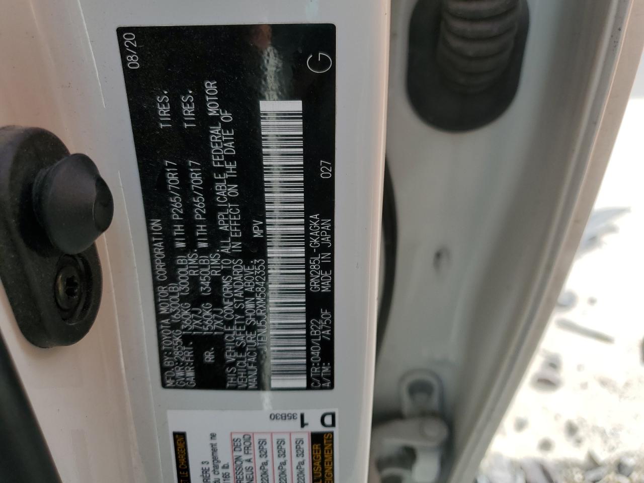 2021 Toyota 4Runner Sr5/Sr5 Premium VIN: JTENU5JRXM5842353 Lot: 81839045