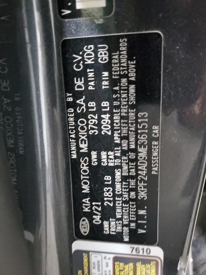 2021 Kia Forte Fe VIN: 3KPF24AD9ME361513 Lot: 85077865