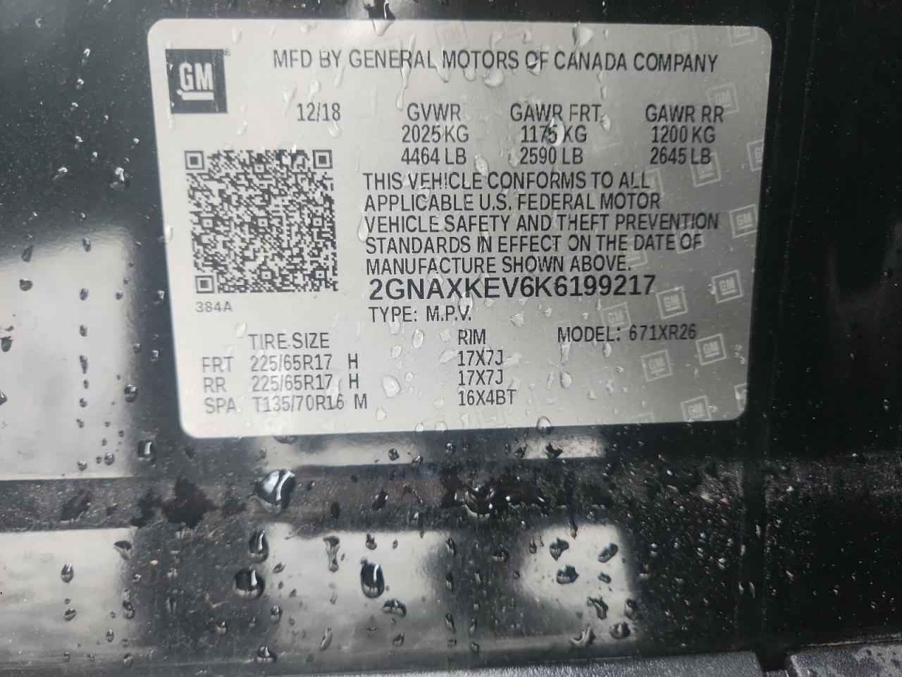 2019 Chevrolet Equinox Lt VIN: 2GNAXKEV6K6199217 Lot: 85077195