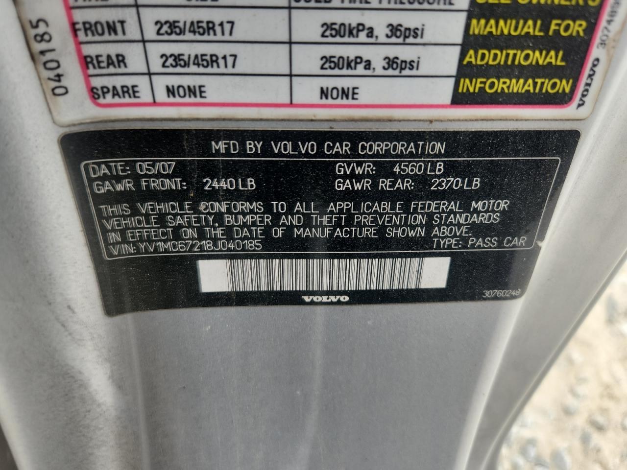 2008 Volvo C70 T5 VIN: YV1MC67218J040185 Lot: 89493755