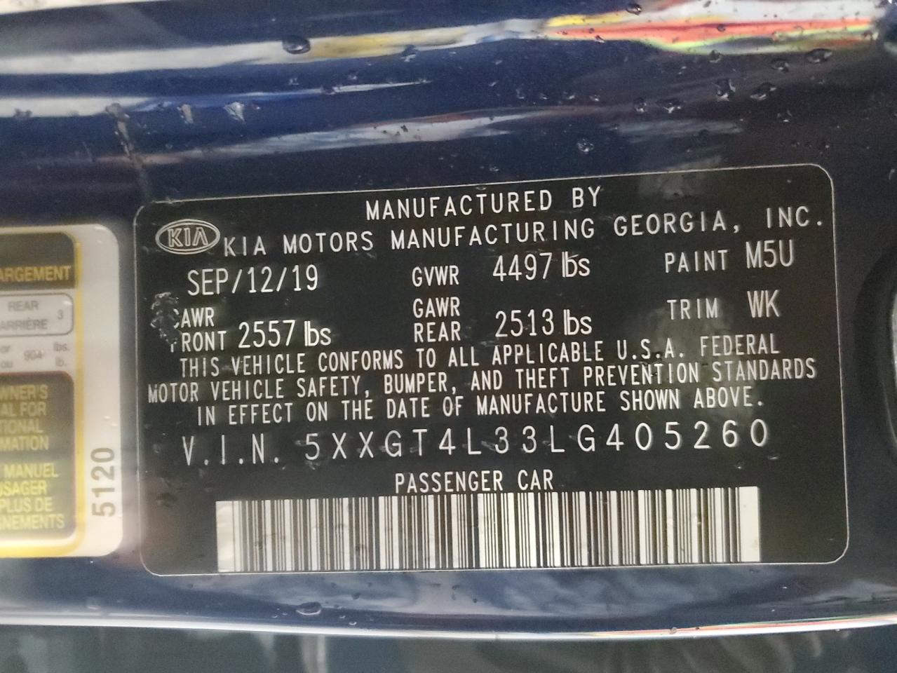 2020 Kia Optima Lx VIN: 5XXGT4L33LG405260 Lot: 90083615