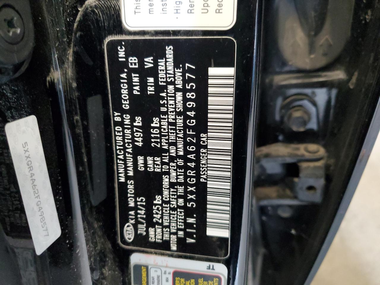 2015 Kia Optima Sx VIN: 5XXGR4A62FG498577 Lot: 85383325