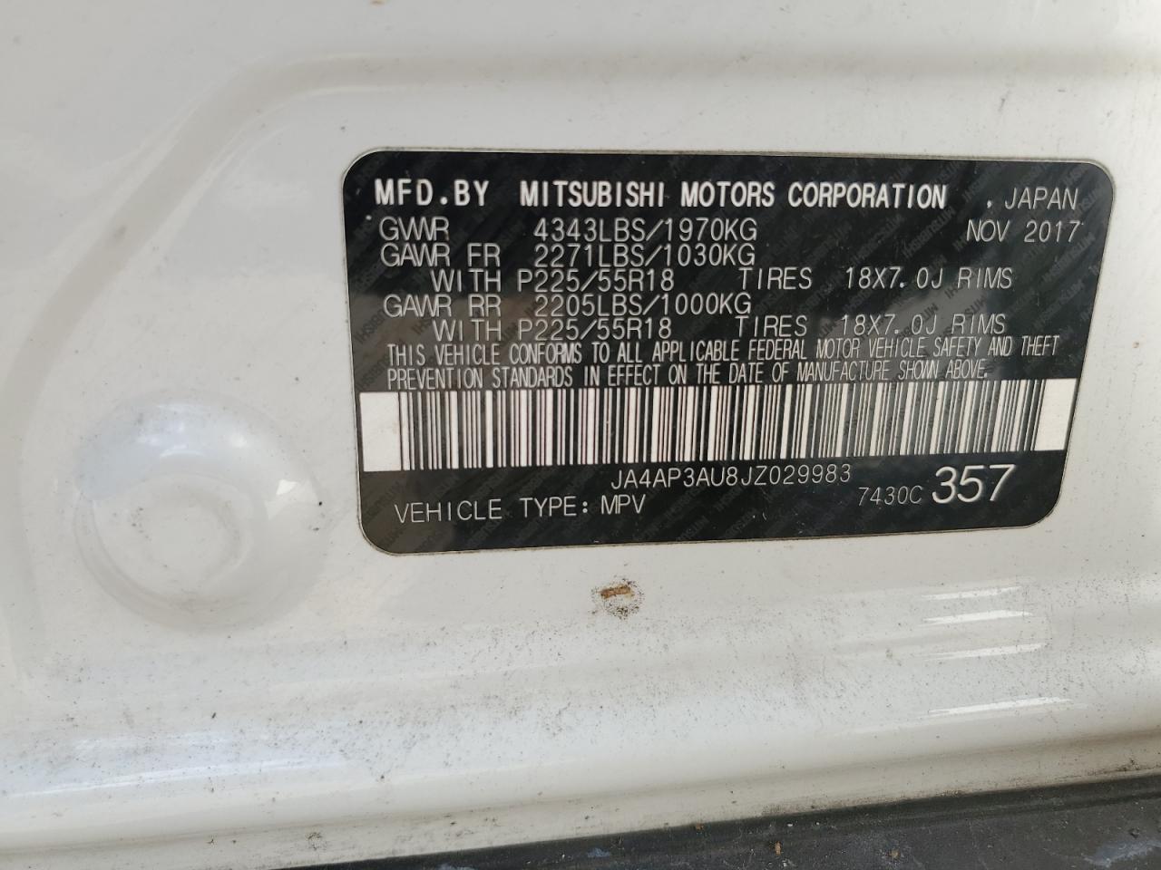 2018 Mitsubishi Outlander Sport Es VIN: JA4AP3AU8JZ029983 Lot: 85130715