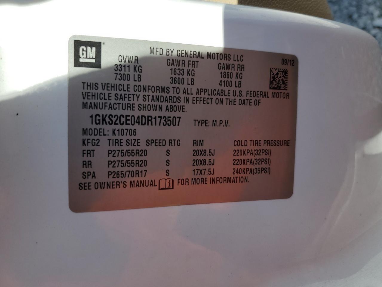 2013 GMC Yukon Slt VIN: 1GKS2CE04DR173507 Lot: 89507585