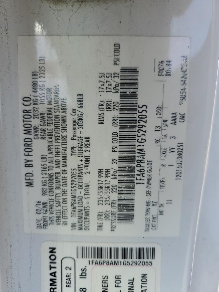 2016 Ford Mustang VIN: 1FA6P8AM1G5292055 Lot: 87458435