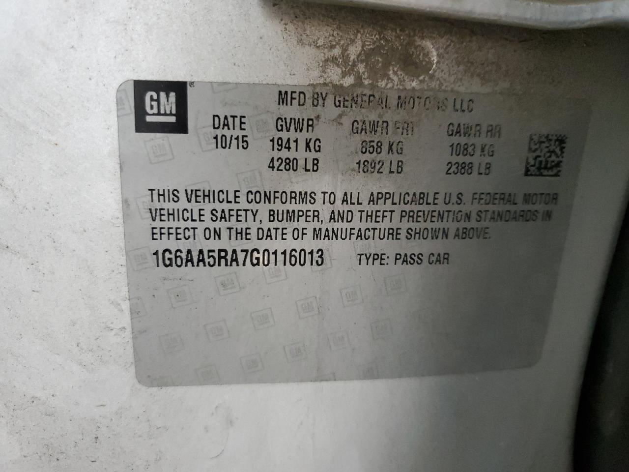 2016 Cadillac Ats VIN: 1G6AA5RA7G0116013 Lot: 85895575