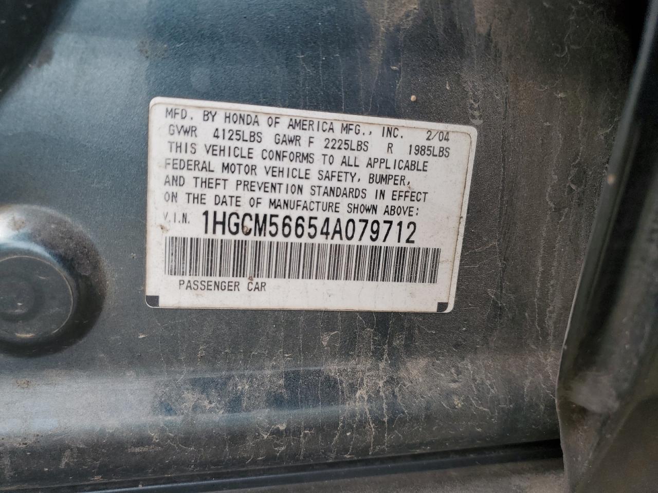 2004 Honda Accord Ex VIN: 1HGCM56654A079712 Lot: 94887985