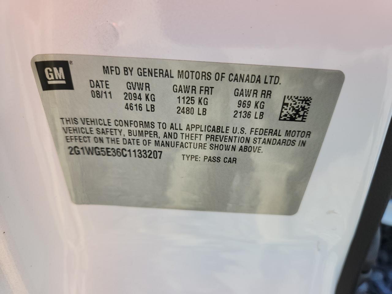 2012 Chevrolet Impala Lt VIN: 2G1WG5E36C1133207 Lot: 85847885