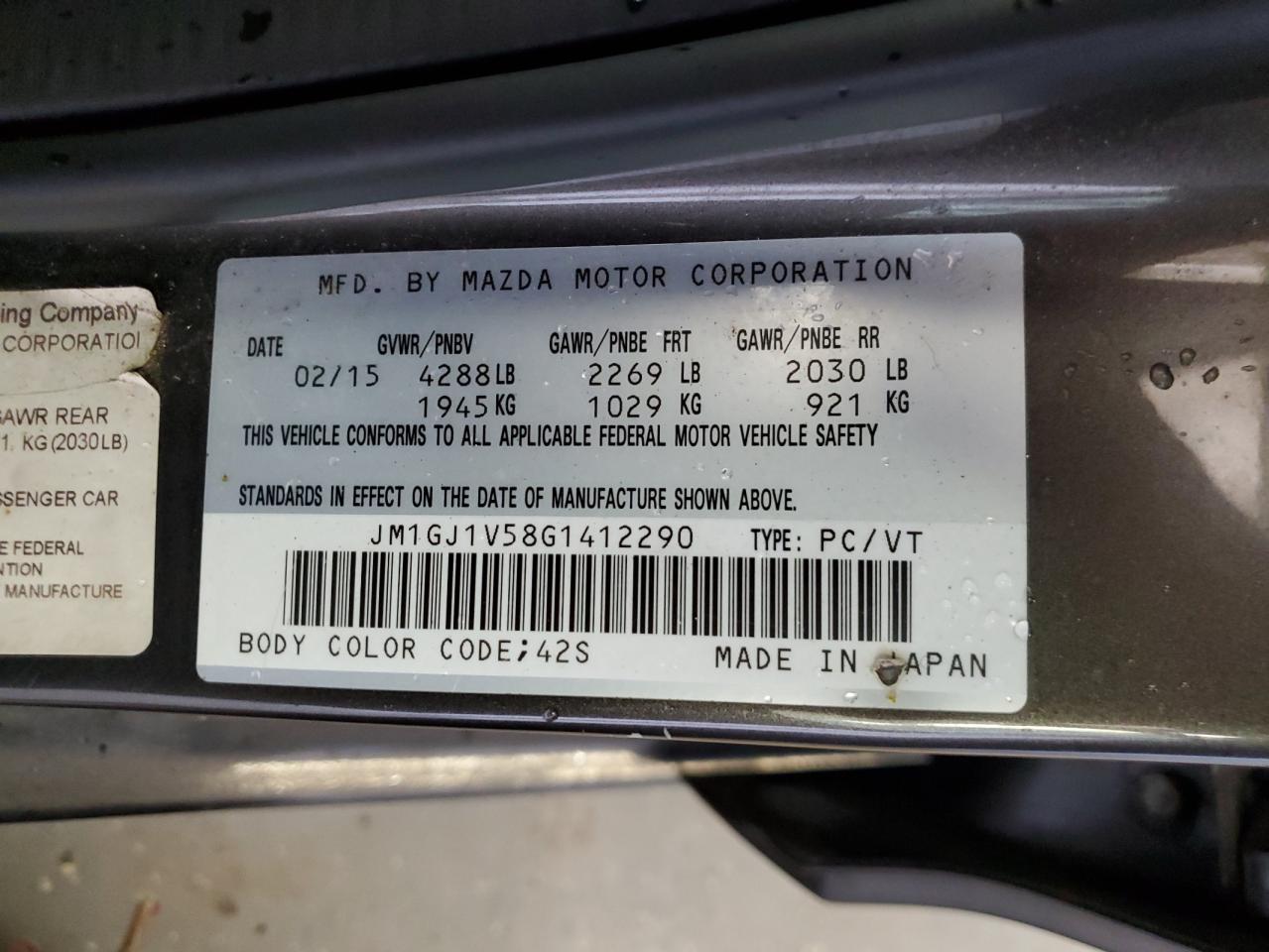 2016 Mazda 6 Touring VIN: JM1GJ1V58G1412290 Lot: 86644045