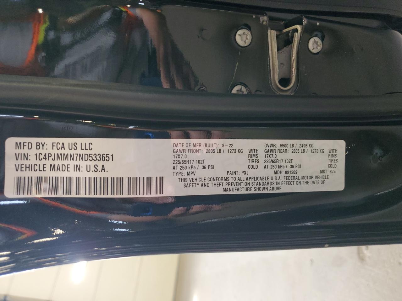 2022 Jeep Cherokee Latitude Lux VIN: 1C4PJMMN7ND533651 Lot: 85202925