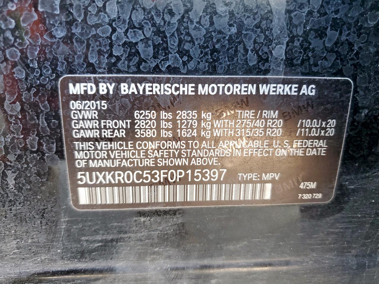 2015 BMW X5 xDrive35I VIN: 5UXKR0C53F0P15397 Lot: 86324635