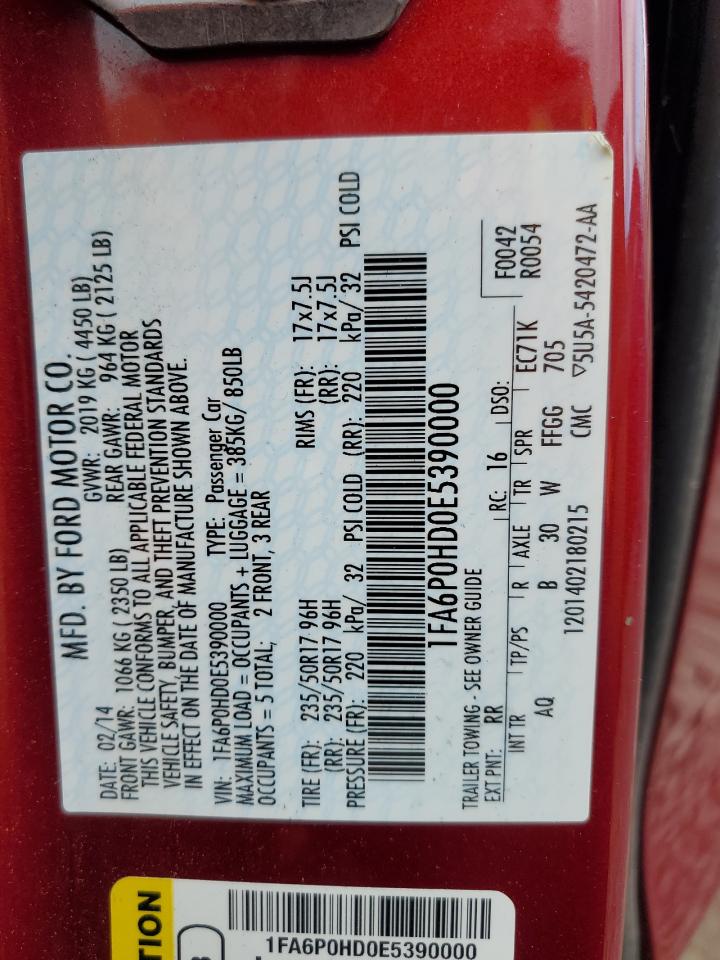 2014 Ford Fusion Se VIN: 1FA6P0HD0E5390000 Lot: 87264175