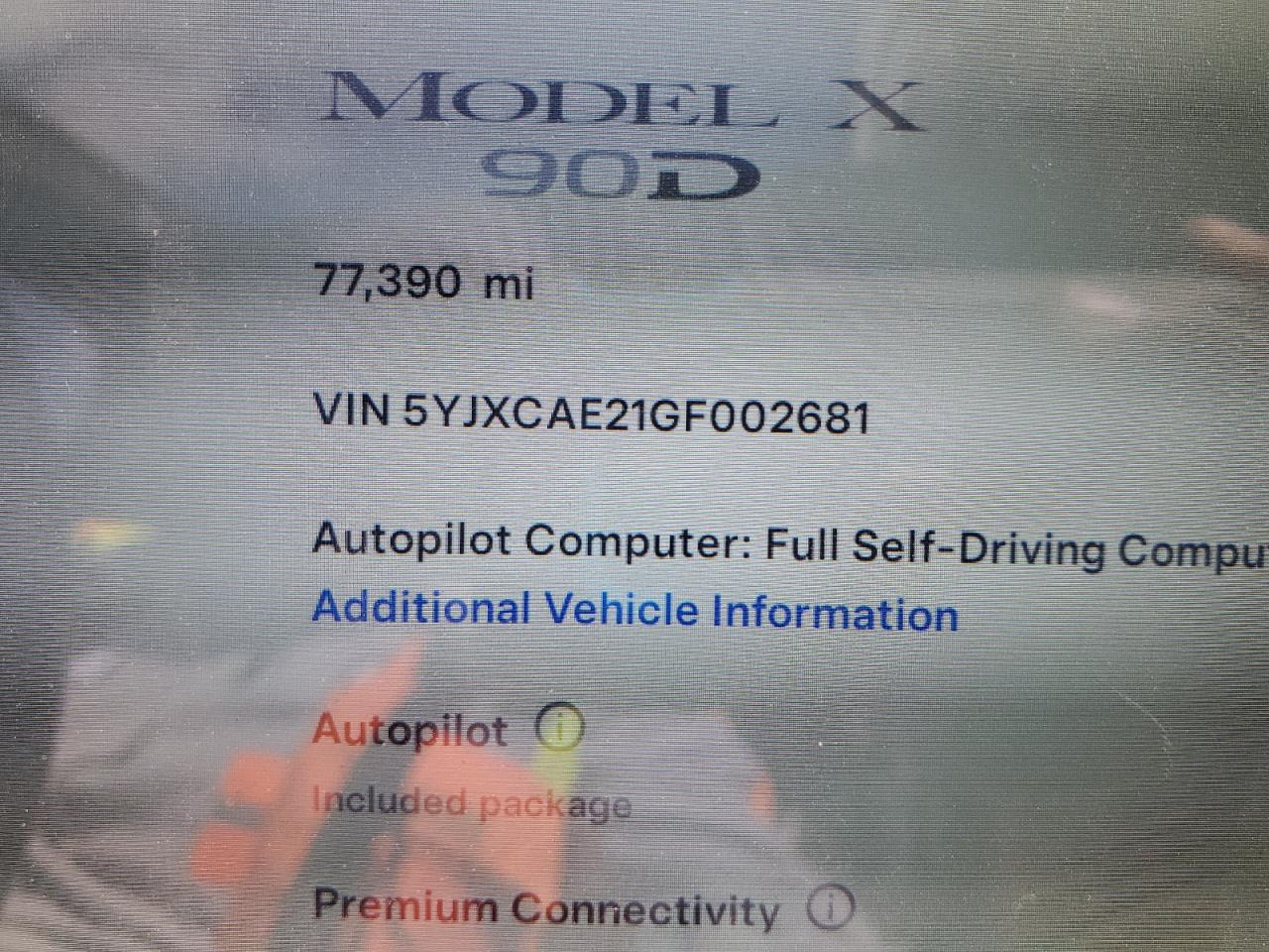 2016 Tesla Model X VIN: 5YJXCAE21GF002681 Lot: 66333525