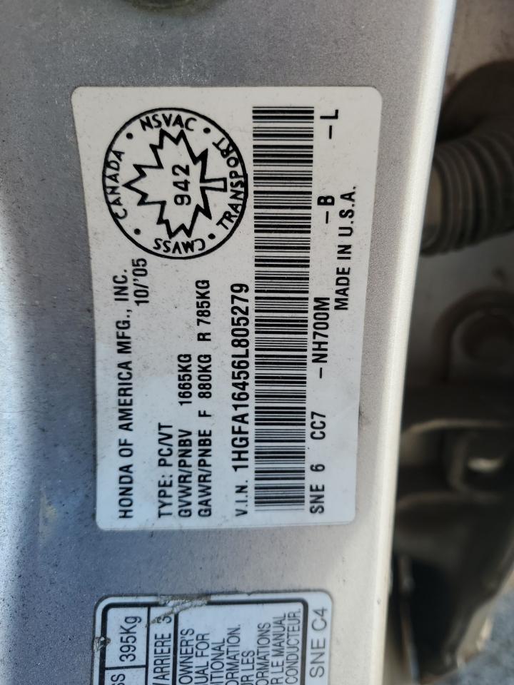2006 Honda Civic Lx VIN: 1HGFA16456L805279 Lot: 84012475
