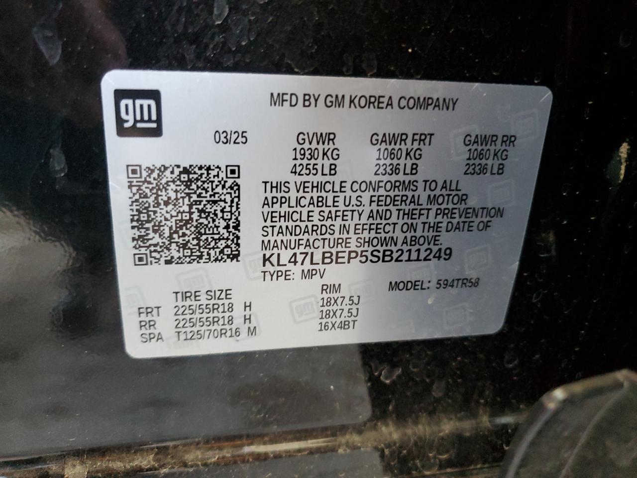 2025 Buick Envista Sport Touring VIN: KL47LBEP5SB211249 Lot: 87053095
