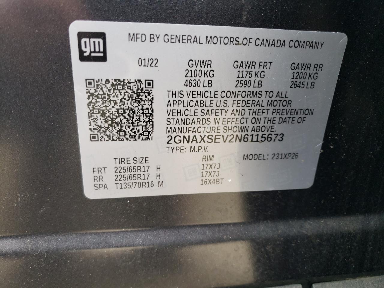 2022 Chevrolet Equinox Ls VIN: 2GNAXSEV2N6115673 Lot: 86118245