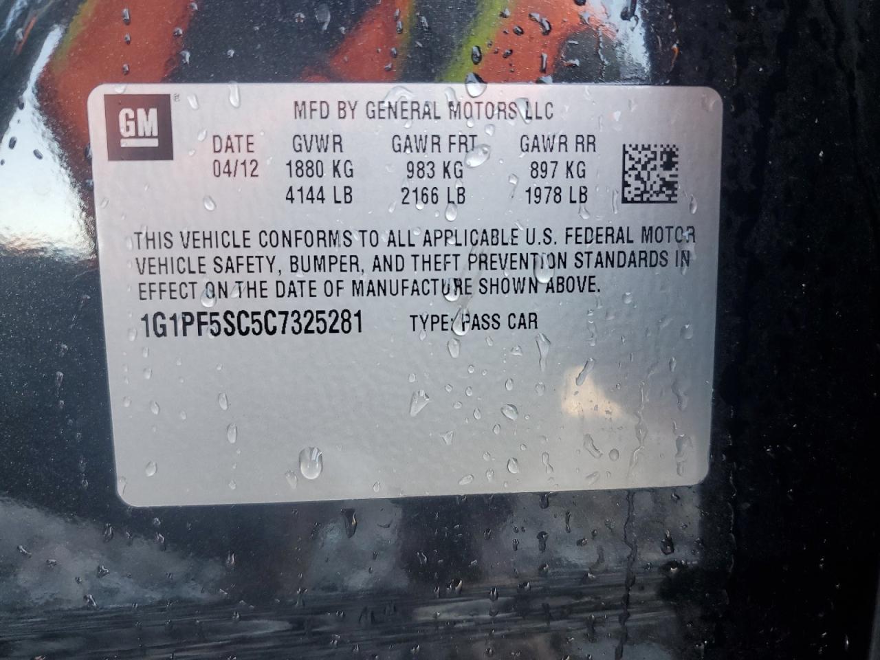 2012 Chevrolet Cruze Lt VIN: 1G1PF5SC5C7325281 Lot: 89723105