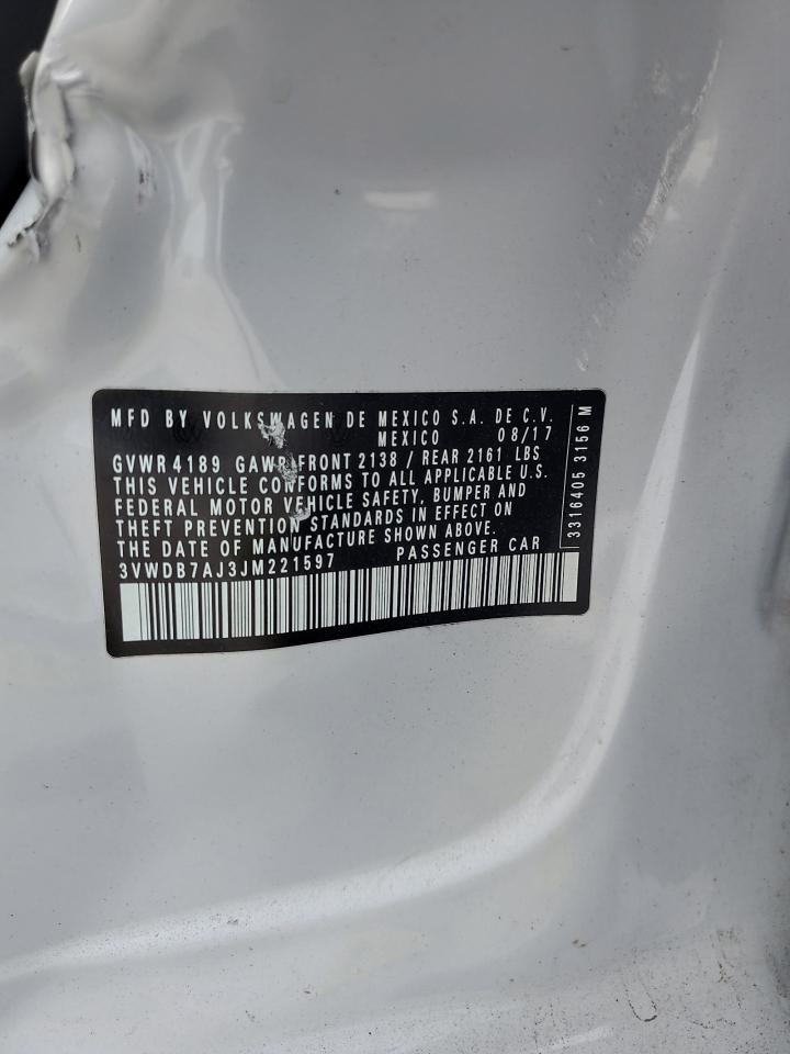 2018 Volkswagen Jetta Se VIN: 3VWDB7AJ3JM221597 Lot: 84726545