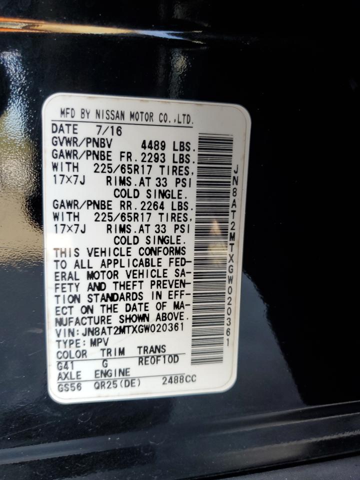 2016 Nissan Rogue S VIN: JN8AT2MTXGW020361 Lot: 85713585