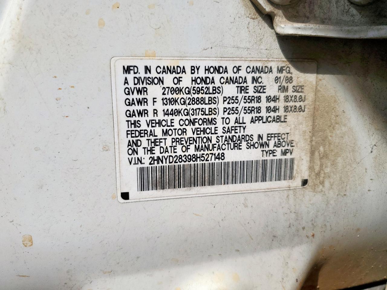 2008 Acura Mdx Technology VIN: 2HNYD28398H527148 Lot: 85117115