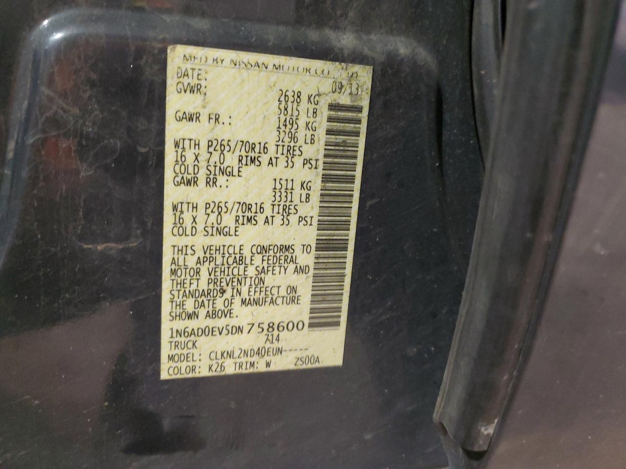 2013 Nissan Frontier S VIN: 1N6AD0EV5DN758600 Lot: 82394215