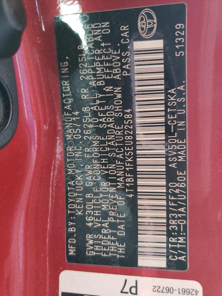 2014 Toyota Camry L VIN: 4T1BF1FK5EU822584 Lot: 85930335