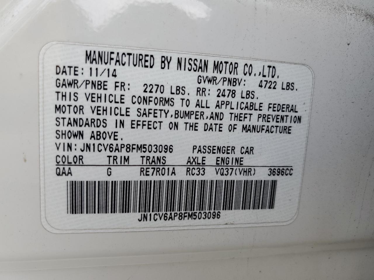 2015 Infiniti Q40 VIN: JN1CV6AP8FM503096 Lot: 85540885