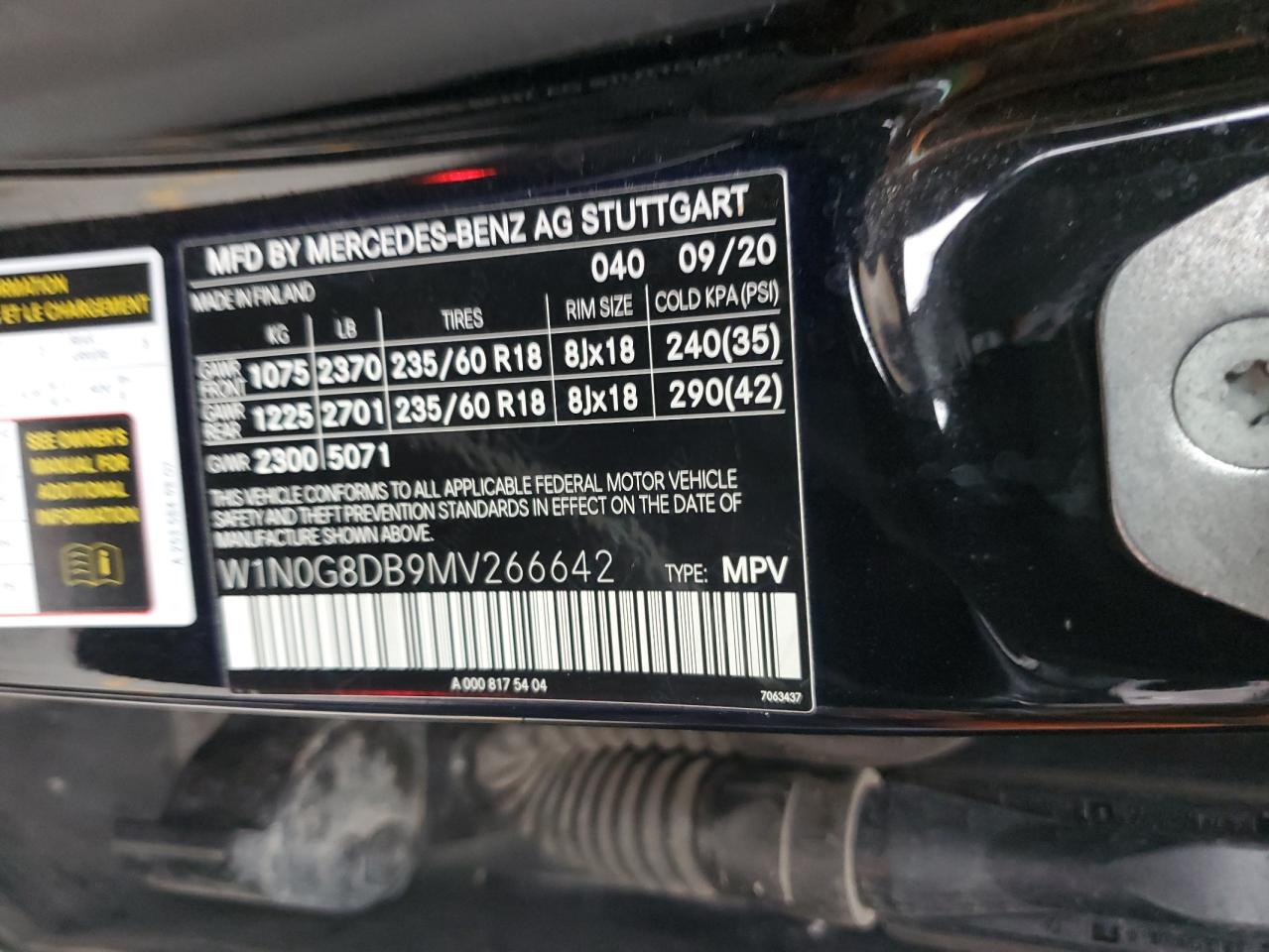 2021 Mercedes-Benz Glc 300 VIN: W1N0G8DB9MV266642 Lot: 84955105