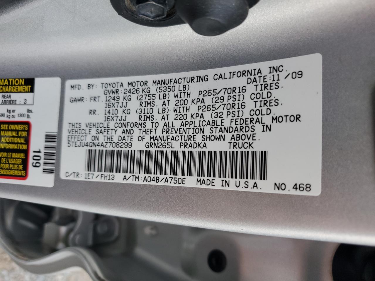 2010 Toyota Tacoma Double Cab Prerunner VIN: 5TEJU4GN4AZ708299 Lot: 82305625