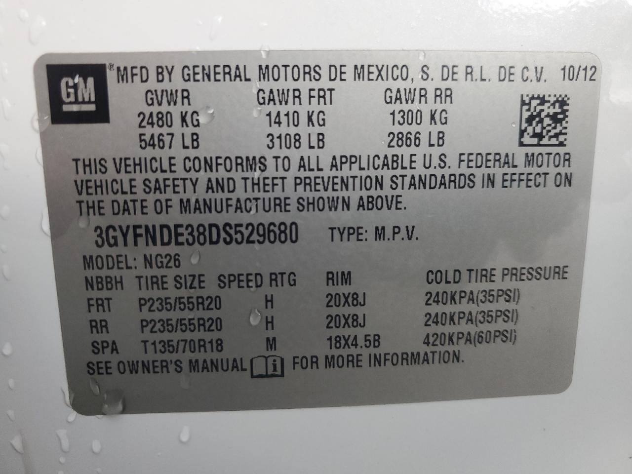 2013 Cadillac Srx Performance Collection VIN: 3GYFNDE38DS529680 Lot: 82410905