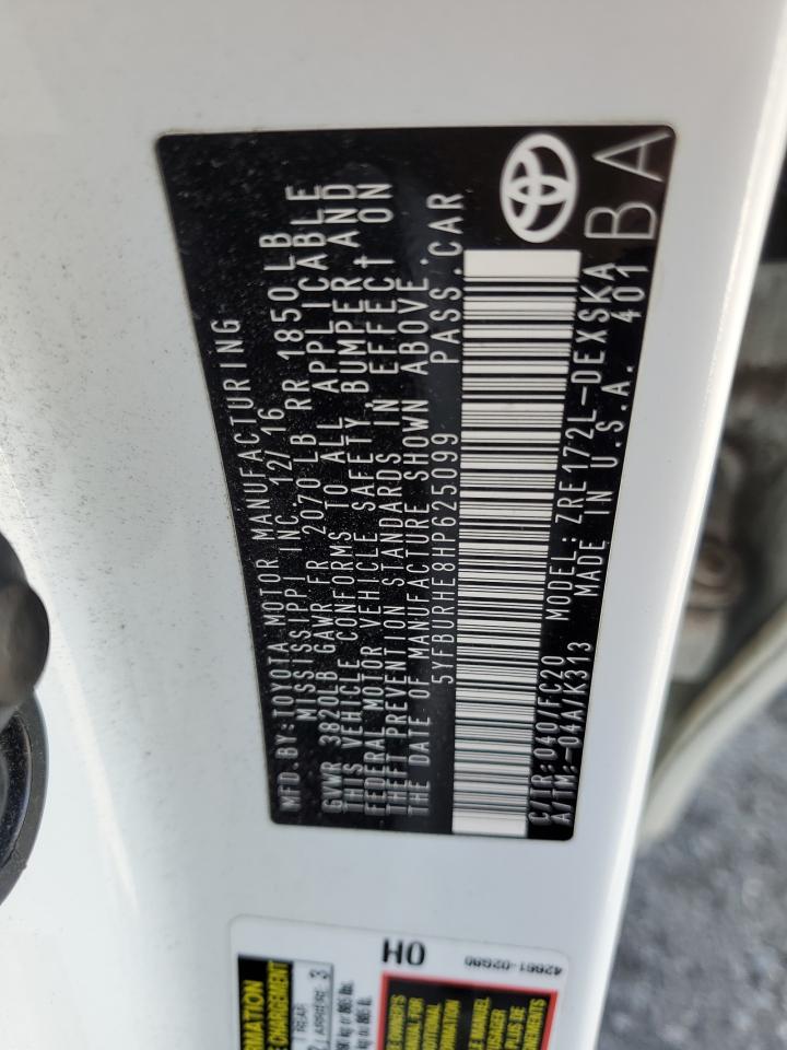 2017 Toyota Corolla L VIN: 5YFBURHE8HP625099 Lot: 85534335